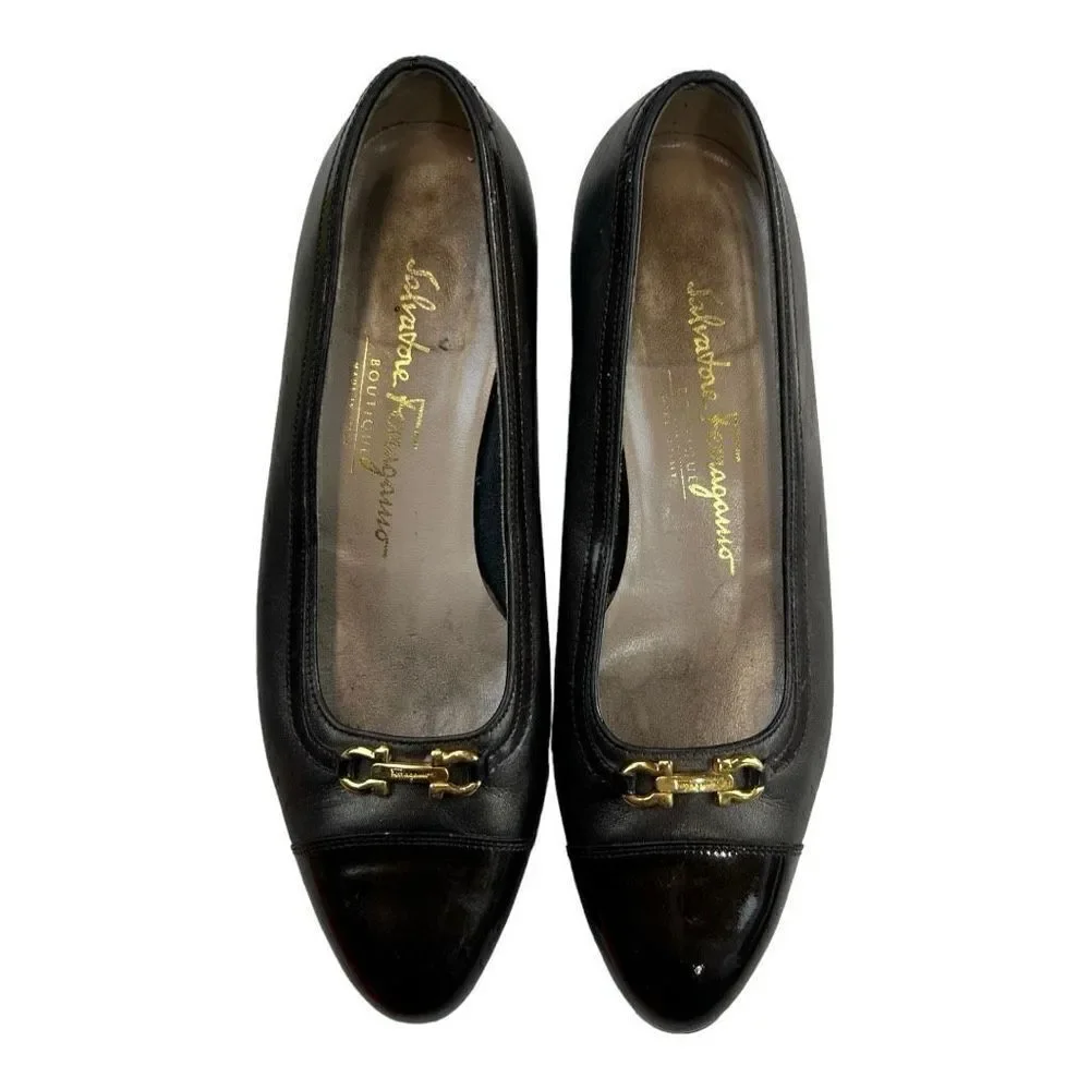 Salvatore Ferragamo Women's Cap Toe Horsebit Block Kitten Heels brown